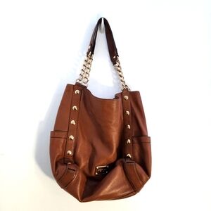 Michael Kors Hobo Brown Leather Bag with Gold Accents